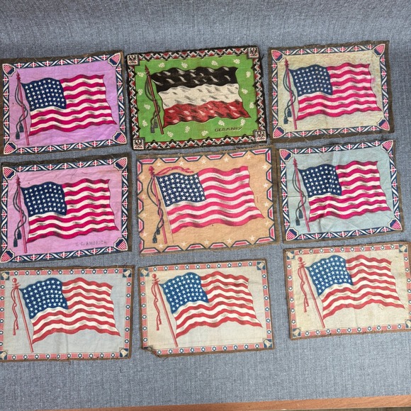 Vintage Tobacco Flannel Felt Flags 11"x7 lot of 9 , American and German Flags - Picture 1 of 12